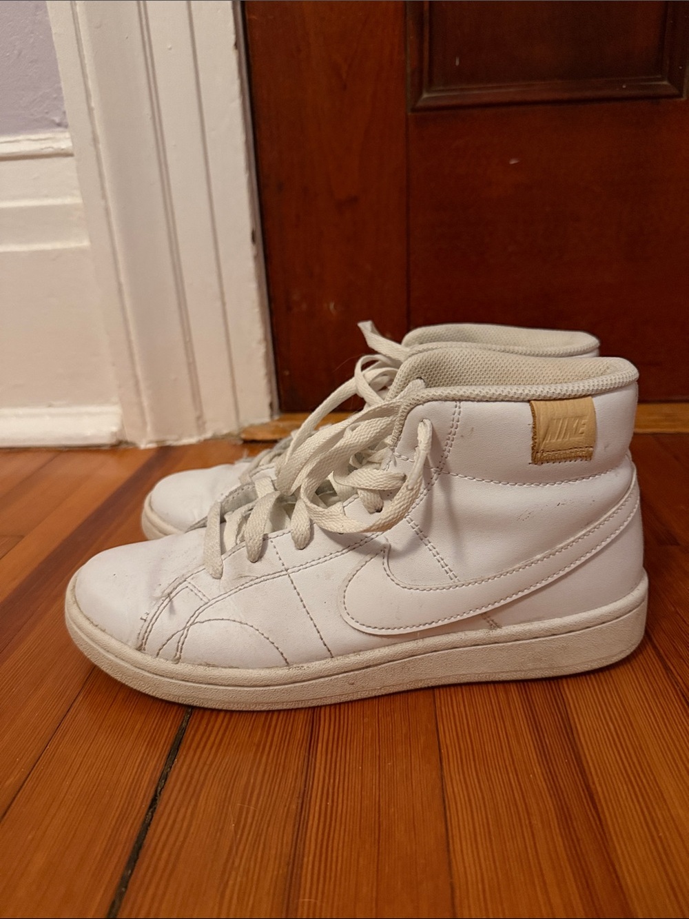 Nike White High-Top Sneakers with Tan Heel Tab